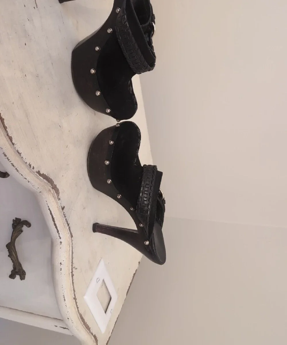 Gucci Black Studded Suede Platform Mule Heels